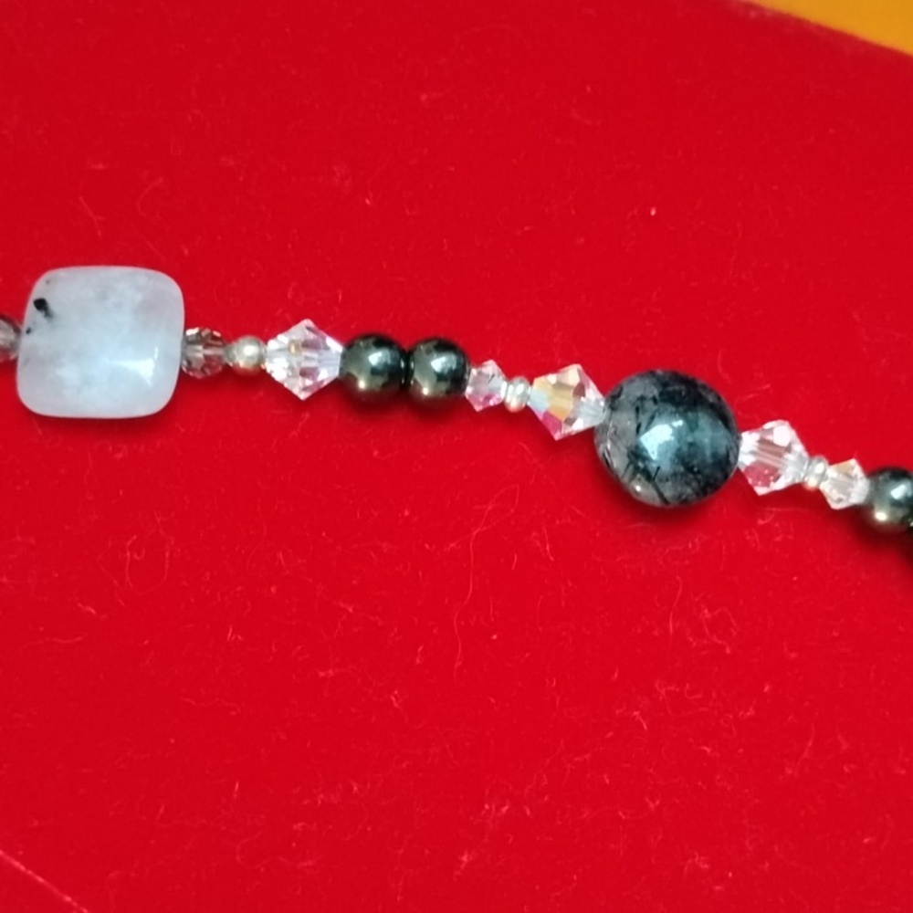 HAND CRAFTED TOURMILATED QUARTZ AND DRUZY NECKLACE WITH STERLING SILVER ARTISAN - Picture 4 of 9
